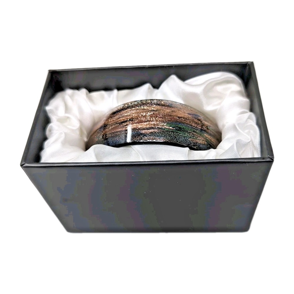 Pier 1 Imports Art Glass Cuff Bracelet Gold Copper Glitter Swirl Boho Artsy